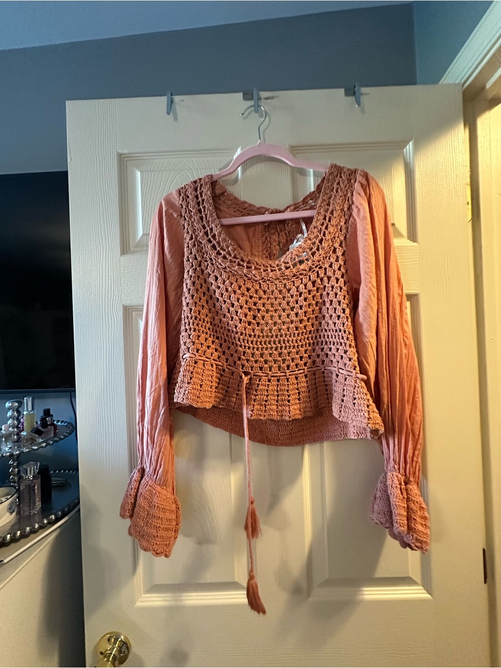 Free People Women's coral Crochet Knit Peasant Top